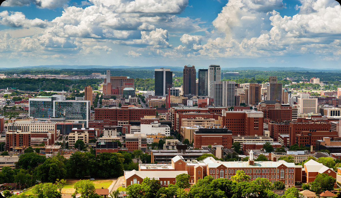 State landscape with Birmingham skyline